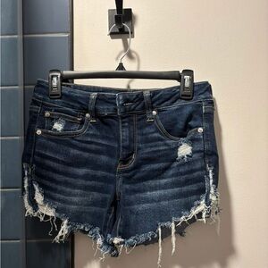 American Eagle Outfitters Dark Blue Distressed Jean Shorts